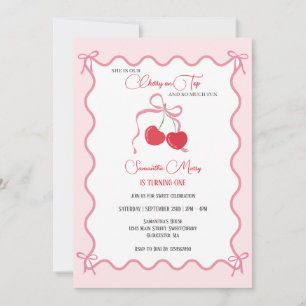 Invitation Chercher sur le dessus Bow rose 1er anniversaire