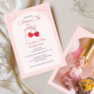 Invitation Chercher sur le dessus Pink Bow photo Anniversaire