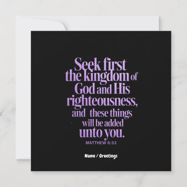 Invitation Cherchez D'Abord Le Royaume De Dieu Bible Verse (Devant)