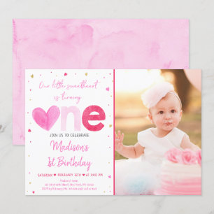 Invitation Chérie Coeurs d'or rose Premier anniversaire