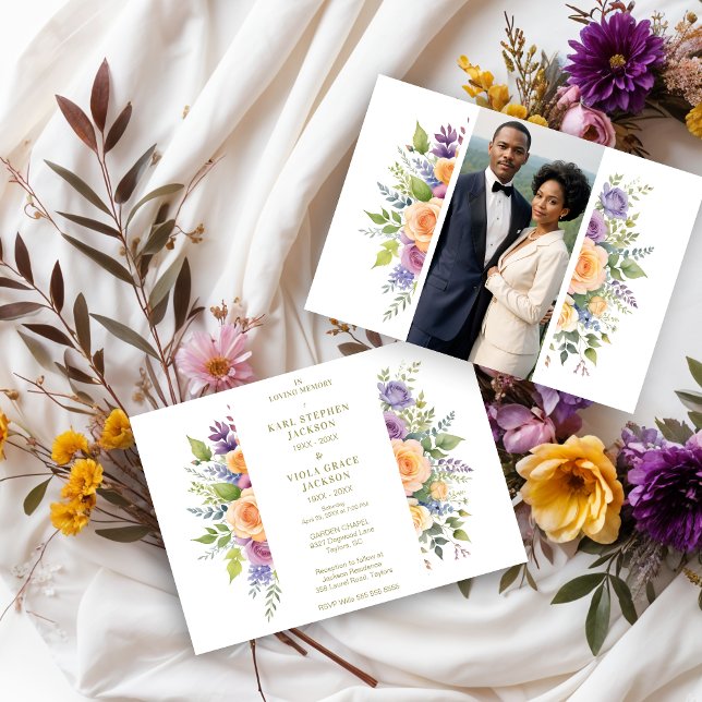 Invitation Cherish Spring Floral Garland Double Funeral Photo (Cherish Spring Floral Garland Double Funeral Photo Invitations Cards. )