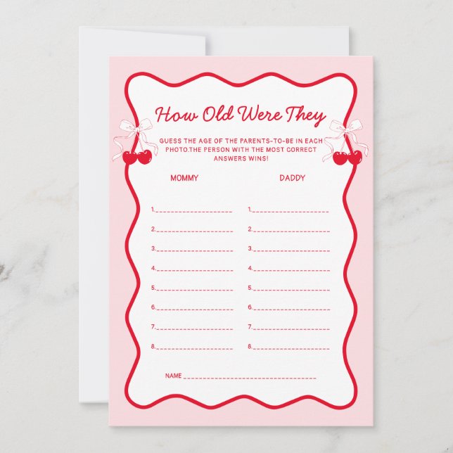 Invitation Cherry Baby Shower How Old Were They Game (Devant)