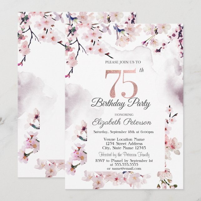 Invitation Cherry Blossom 75e anniversaire (Devant / Derrière)