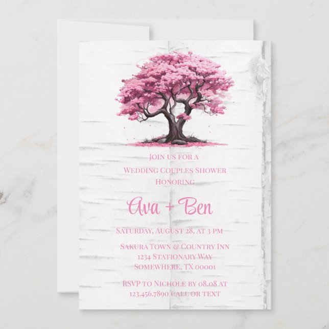 Invitation Cherry Blossom Arbre Écorce Mariage Couples Douche (Devant)
