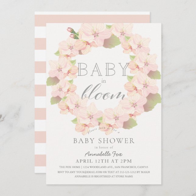 Invitation Cherry Blossom Baby in Bloom Girl Baby shower (Devant / Derrière)