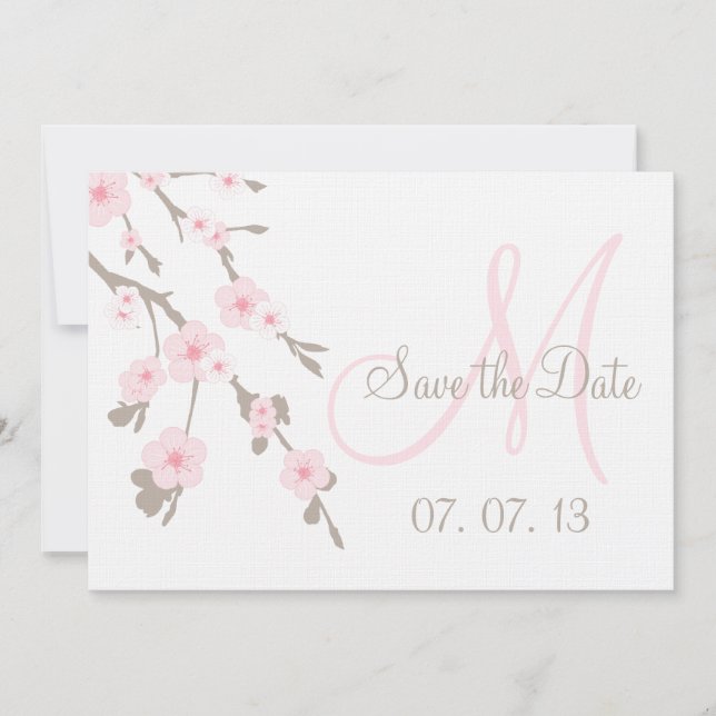 Invitation Cherry Blossom Enregistrer la date rose Taupe rose (Devant)