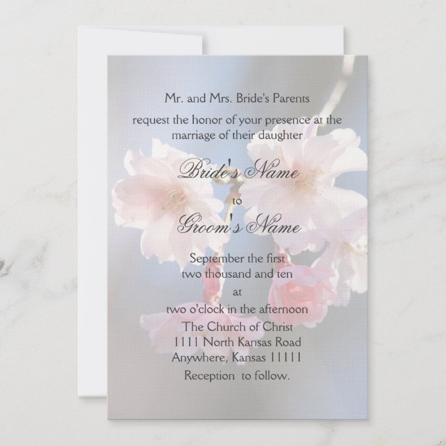 Invitation Cherry Blossom et Verse Mariage (Devant)