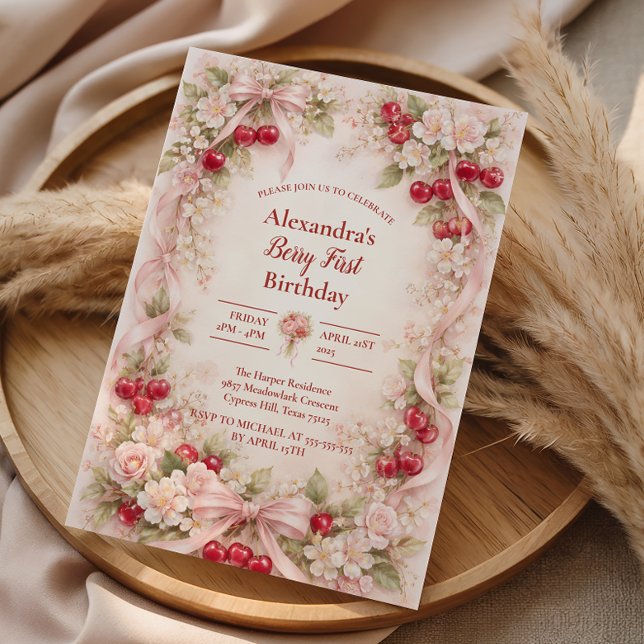 Invitation Cherry Blossom Garden Girl 1st Birthday (Créateur téléchargé)