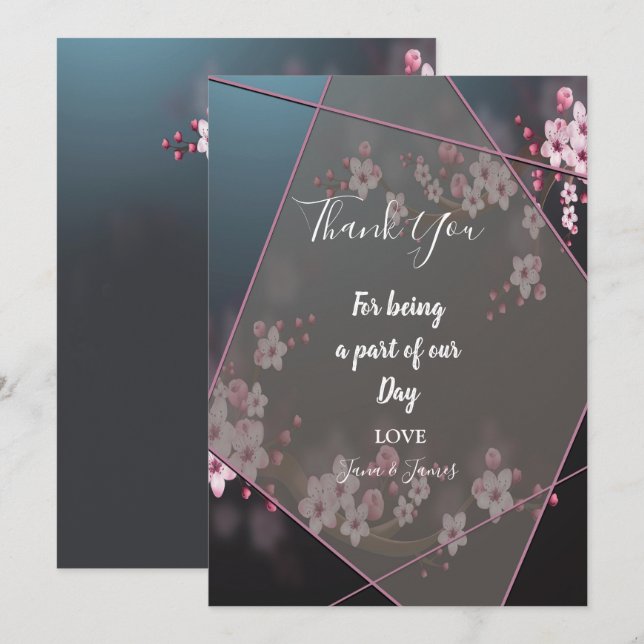 Invitation Cherry Blossom Géométrique Florale merci (Devant / Derrière)