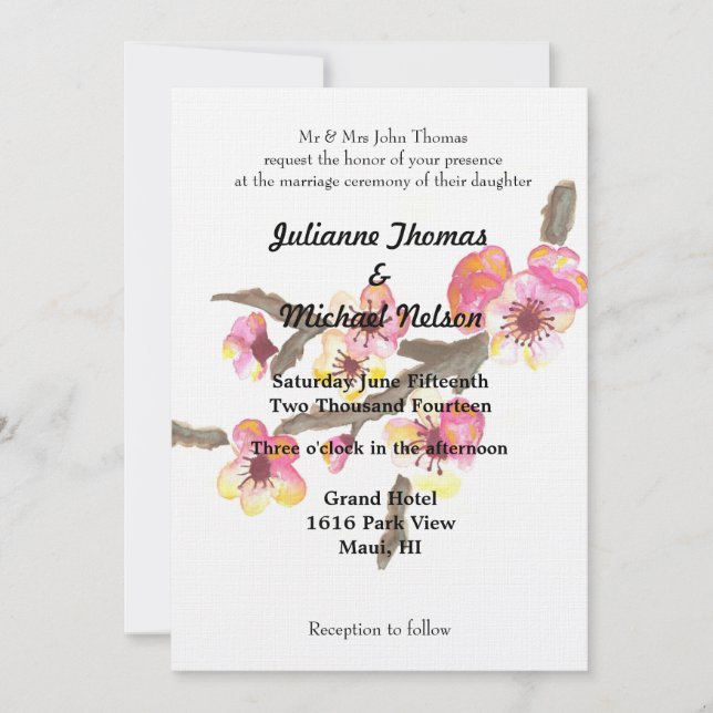 Invitation Cherry Blossom Mariage (Devant)