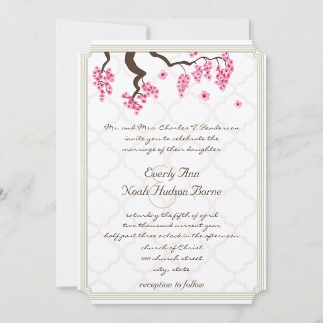 Invitation Cherry Blossom Orchard Grove Tree Branch Mariage (Devant)