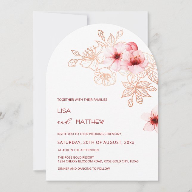 Invitation Cherry Blossom Pink White Wedding (Devant)