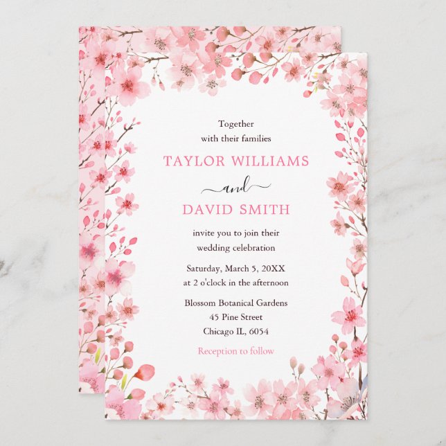 Invitation Cherry Blossom Spring Wedding (Devant / Derrière)