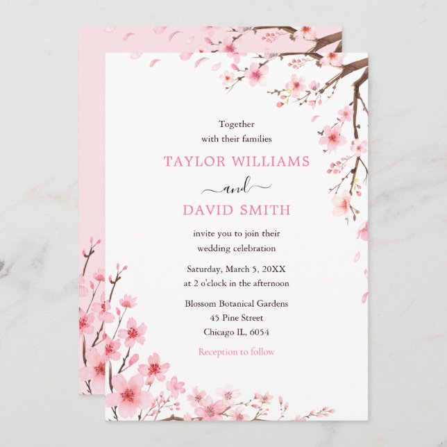 Invitation Cherry Blossom Spring Wedding (Devant / Derrière)