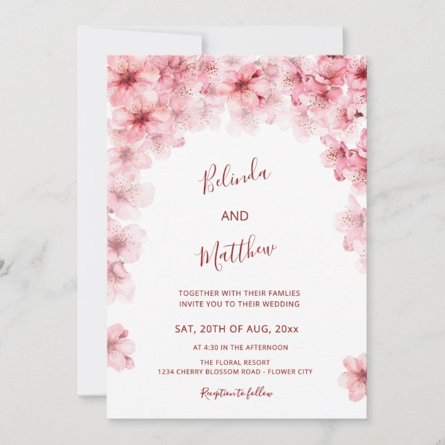 Invitation  Cherry Blossom White Arched Casual Wedding (Devant)