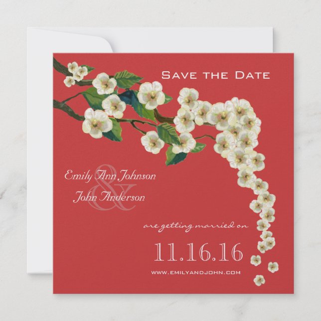 Invitation Cherry Blossoms Branch Red Enregistrer la date (Devant)