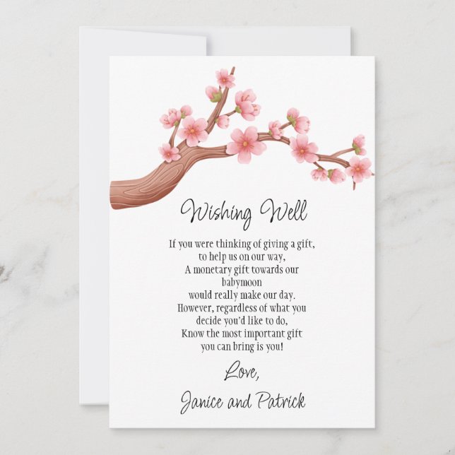 Invitation Cherry Blossoms Branche Babymoon Wishing Well Card (Devant)