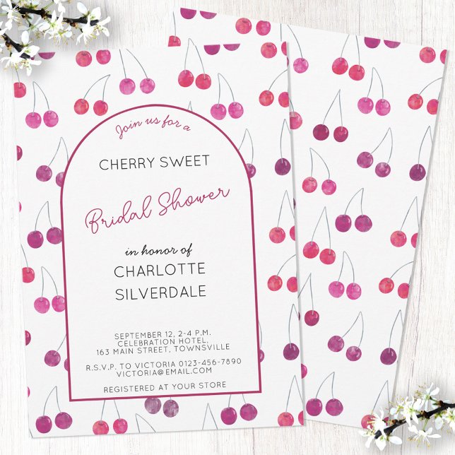 Invitation Cherry Bridal Shower (Watercolor cherries pattern personalized custom name text bridal shower invitation)