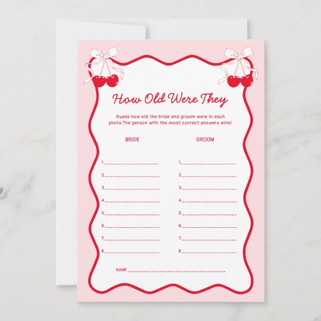 Invitation Cherry Bridal Shower How Old Were They Game Card (Devant)