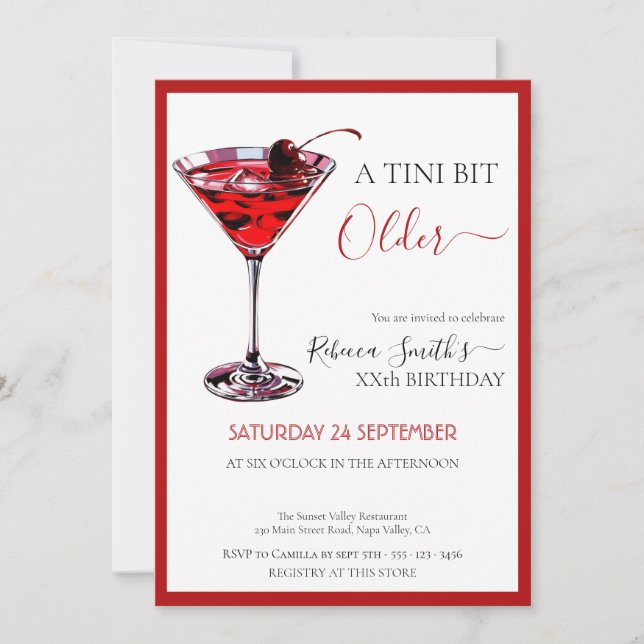 Invitation Cherry cocktail A tini bit Older, any age birthday (Devant)