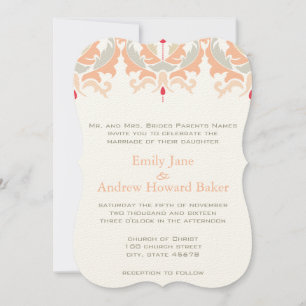 Invitation Cherry et Peach Mariage damassé