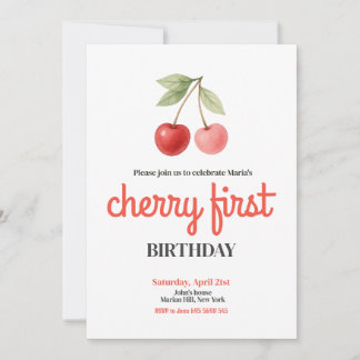 Invitation Cherry First 1st Girl Birthday Party