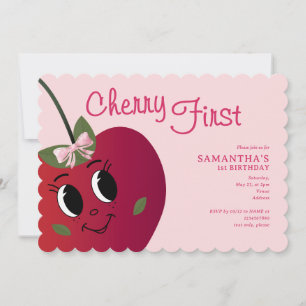 Invitation Cherry First Girl Cute Cartoon Sweet 1er Anniversa