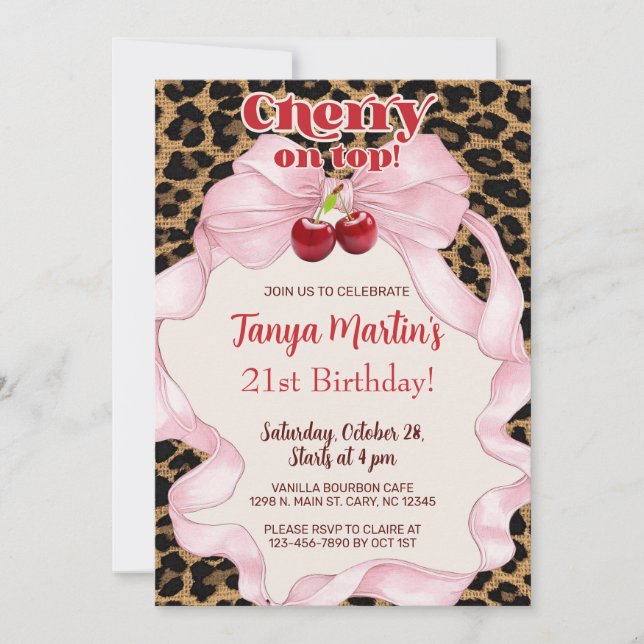 Invitation Cherry On Top adult woman birthday invitation. (Devant)