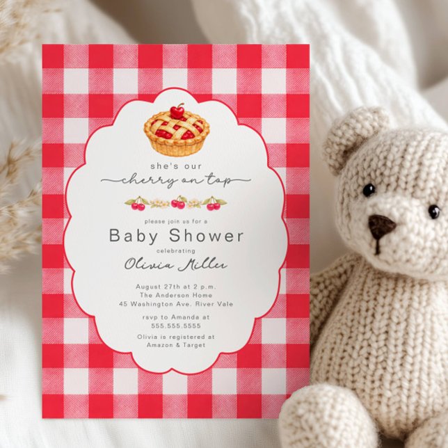 Invitation Cherry on Top Baby Shower Gingham Invite (Créateur téléchargé)