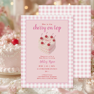 Invitation Cherry on Top Baby shower rose gâteau