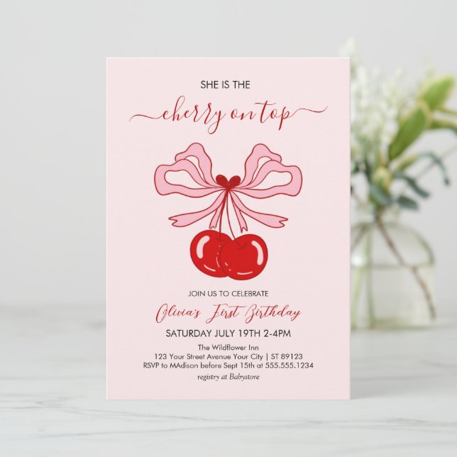 Invitation Cherry on Top Birthday Cherries 1st Birthday (Debout devant)
