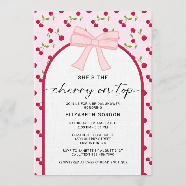 Invitation Cherry On Top Bridal Shower Coquette Bow (Devant)