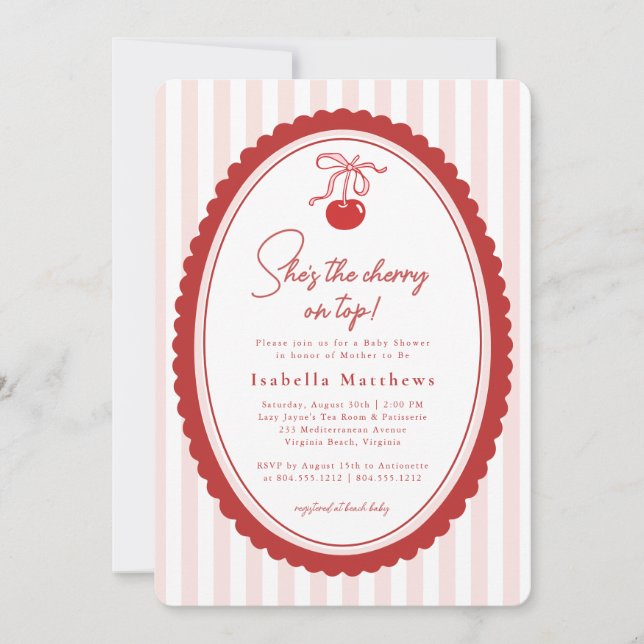 Invitation Cherry on Top Coquette All in One Baby Shower  (Devant)