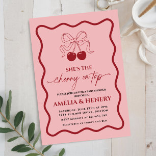 Invitation Cherry on Top doodle Bow Fille Baby Shower 