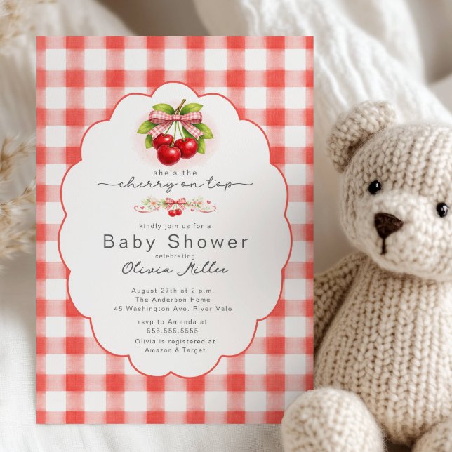 Invitation Cherry on Top Gingham Baby Shower (Créateur téléchargé)