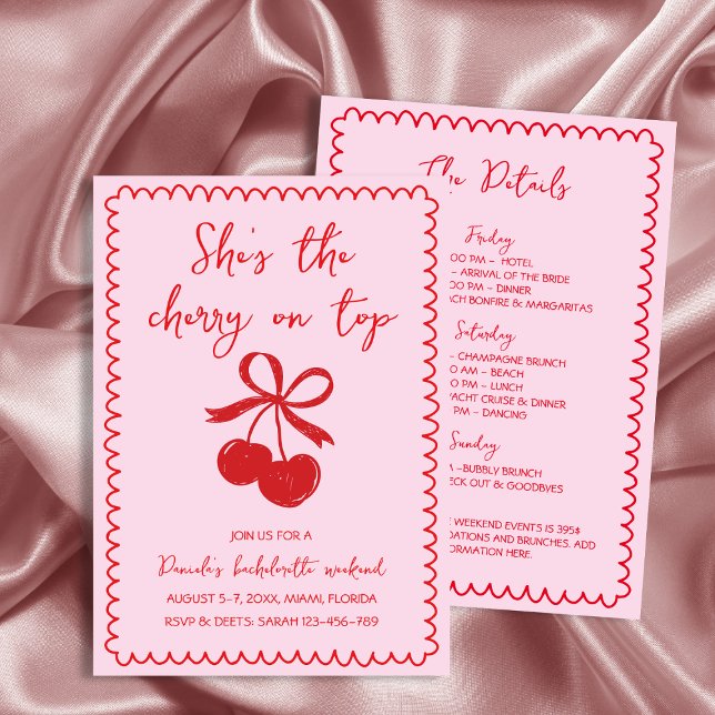 Invitation Cherry On Top Red Hand Drake Bachelorette Week-end (Cherry On Top Red Hand Drawn Bachelorette Weekend Invitation)