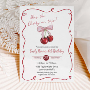 Invitation Cherry on Top Ruban Rose Coquette Anniversaire