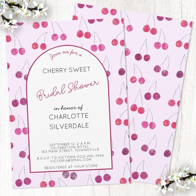 Invitation Cherry Pink de douche nuptiale (Cherry pink personalized custom text bridal shower inviation)