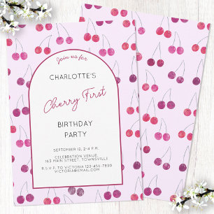 Invitation Cherry Pink Première fête d'anniversaire Invitatio