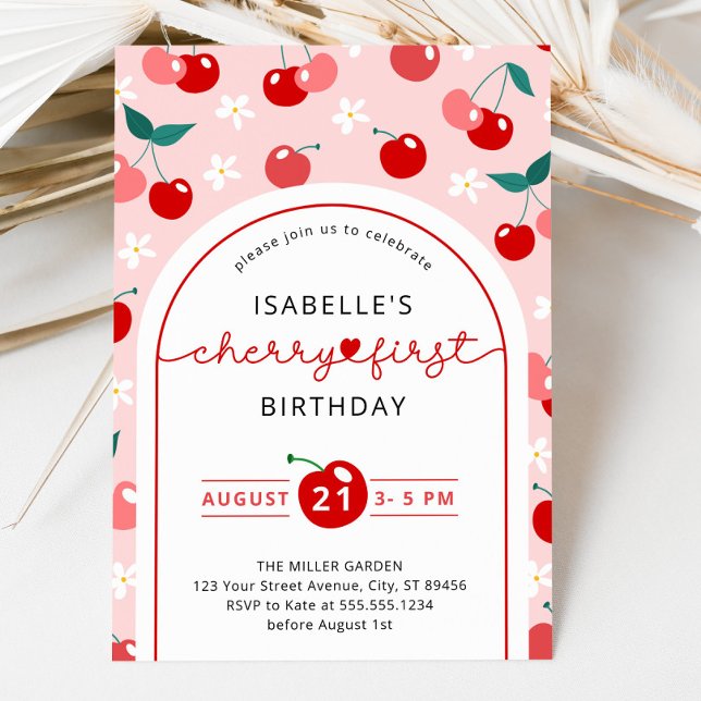 Invitation Cherry Premier anniversaire 1er anniversaire (Cherry First Birthday 1st Birthday Invitation)