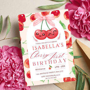Invitation Cherry premier anniversaire fille 1er bow de fruit