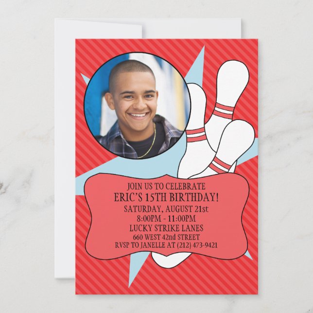 Invitation Cherry Red Pas Le Temps D'Épargner Bowling Party P (Devant)