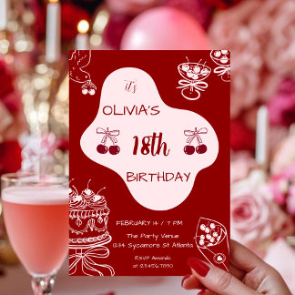 Invitation Cherry Red Valentine’s Day 18th Birthday
