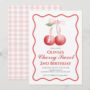 Invitation Cherry Sweet Anniversaire rose ruban prépa