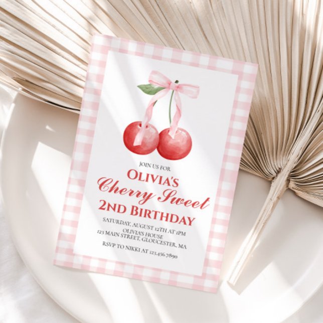 Invitation Cherry Sweet Anniversaire rose ruban prépa (Créateur téléchargé)