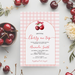 Invitation Cherry Sweet Baby shower rose cerise sur le dessus