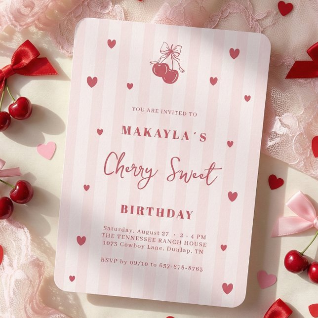 Invitation Cherry Sweet Coquette Girl Birthday (Créateur téléchargé)