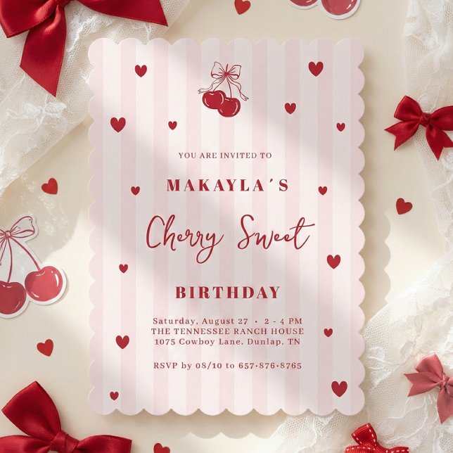 Invitation Cherry Sweet Coquette Girl Birthday (Créateur téléchargé)