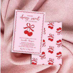 Invitation Cherry Sweet Elegant Main Drawn Baby Girl Douche