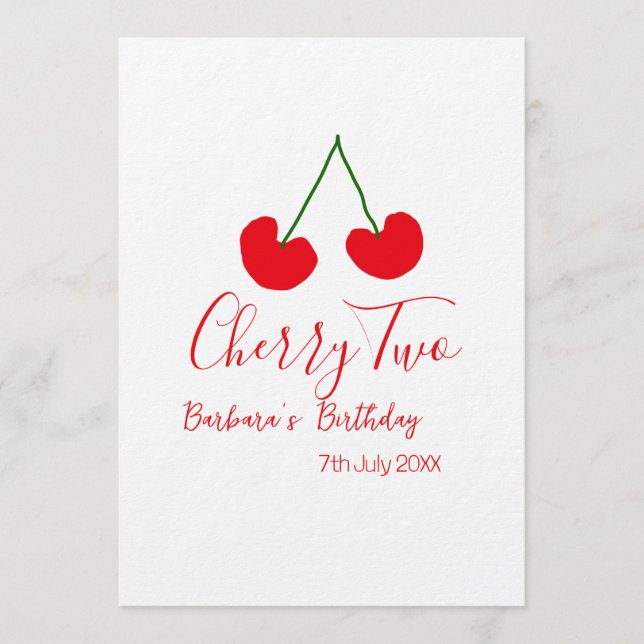 Invitation Cherry two 2nd birthday red cherry kids simple  (Devant)